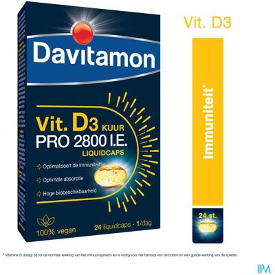 Davitamon Vitamine D3 Pro 2800 IU Vegan 24 Liquidcaps Davitamon Vitamine D3 Pro 2800 IU Vegan 24 Liquidcaps
