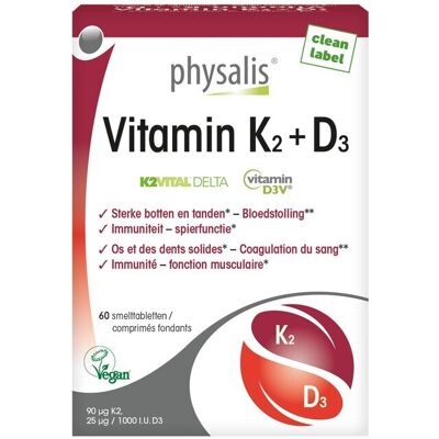 Physalis Vitamine K2 + D3 Vegan - 60 Tabletten Physalis Vitamine K2 + D3 Vegan - 60 Tabletten