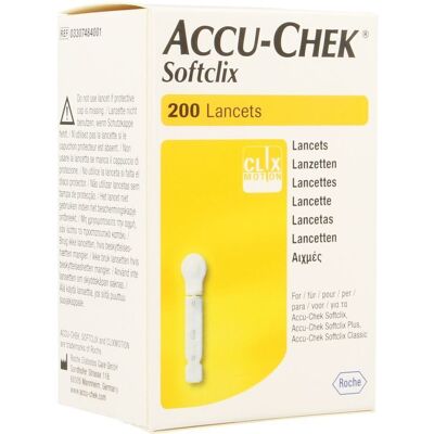 Accu-Chek Softclix Lancetten - 200 Steriele Bloedglucose Testnaalden Accu-Chek Softclix Lancetten - 200 Steriele Bloedglucose Testnaalden