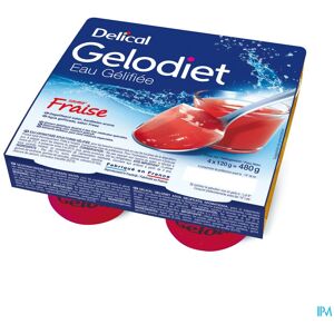 Delical Gelodiet Gelwater Gesuikerd Aardbei Pot 4x120g Delical Gelodiet Gelwater Gesuikerd Aardbei Pot 4x120g