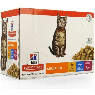 Hill's Science Plan Volwassen Kippen Vissen & Rundvlees Nat Kattenvoer 12x85g Multipack Hill's Science Plan Volwassen Kippen Vissen & Rundvlees Nat Kattenvoer 12x85g Multipack