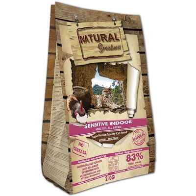 Natural Greatness Sensitive Indoor Kattenvoer 2kg - Hypoallergeen & Hoog Vleesgehalte Natural Greatness Sensitive Indoor Kattenvoer 2kg - Hypoallergeen & Hoog Vleesgehalte