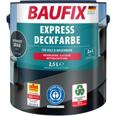 BAUFIX Express Deckfarbe - antracietgrijs - 2,5 L - buitenverf BAUFIX Express Deckfarbe - antracietgrijs - 2,5 L - buitenverf