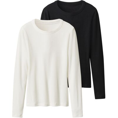 esmara 2 Geribde dames shirts (Zwart/wit, M (40/42)) esmara 2 Geribde dames shirts (Zwart/wit, M (40/42))
