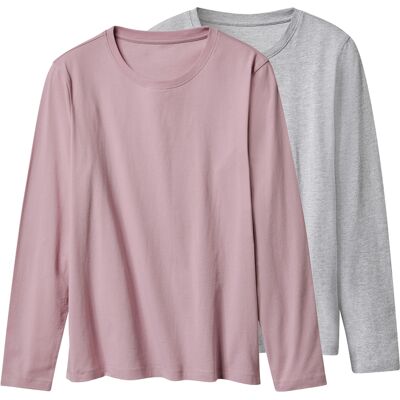 esmara Set van 2 dames shirts met lange mouwen (Roze/grijs, XS (32/34)) esmara Set van 2 dames shirts met lange mouwen (Roze/grijs, XS (32/34))