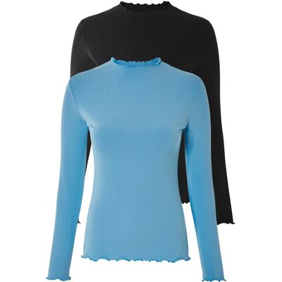 esmara 2 dames shirts (Zwart/blauw, L (44/46)) esmara 2 dames shirts (Zwart/blauw, L (44/46))