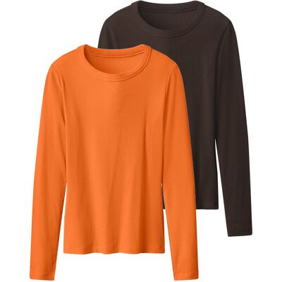 esmara 2 Geribde dames shirts (donkerbruin/oranje, L (44/46)) esmara 2 Geribde dames shirts (donkerbruin/oranje, L (44/46))