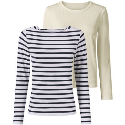 esmara 2 Dames shirts (Wit/donkerblauw, XS (32/34)) esmara 2 Dames shirts (Wit/donkerblauw, XS (32/34))