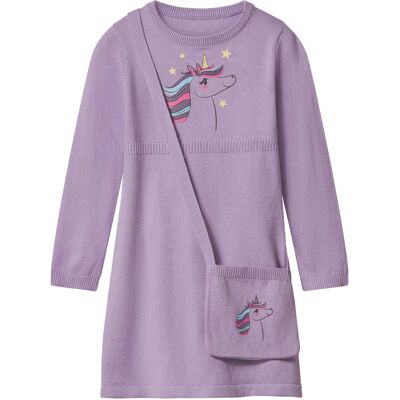 LUPILU Gebreide kinder jurk met tasje (Lila, 98/104) LUPILU Gebreide kinder jurk met tasje (Lila, 98/104)