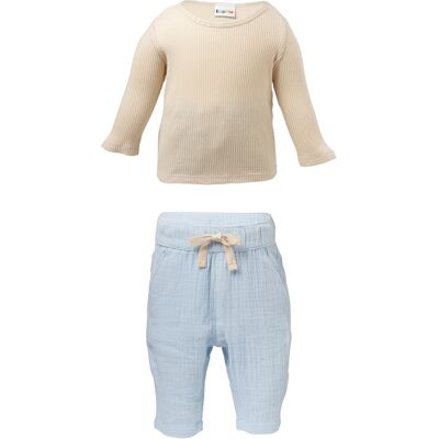 LUPILU Mousseline baby kledingset, 2-delig (Beige/blauw, 62/68) LUPILU Mousseline baby kledingset, 2-delig (Beige/blauw, 62/68)