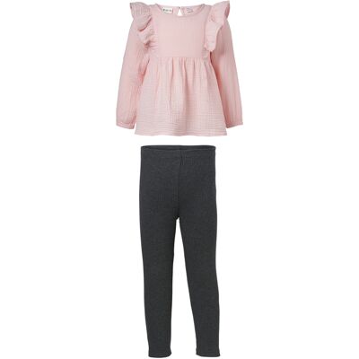 LUPILU Mousseline kinder kledingset 2-delig (Lichtroze/grijs, 98/104) LUPILU Mousseline kinder kledingset 2-delig (Lichtroze/grijs, 98/104)