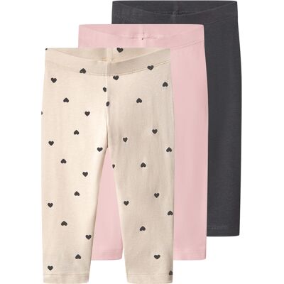LUPILU Set van 3 kinder capri leggings (roze/beige/grijs, 98/104) LUPILU Set van 3 kinder capri leggings (roze/beige/grijs, 98/104)