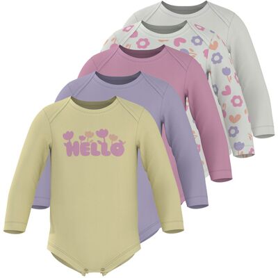 LUPILU Set van 5 baby rompers (wit/roze/paars/geel, 86/92) LUPILU Set van 5 baby rompers (wit/roze/paars/geel, 86/92)