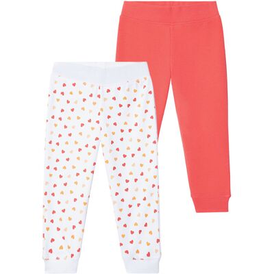 LUPILU Meisjesjoggingbroek, 2 stuks, met hoog katoengehalte (Koraal/wit, 110/116) LUPILU Meisjesjoggingbroek, 2 stuks, met hoog katoengehalte (Koraal/wit, 110/116)