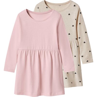 LUPILU Set van 2 kinder jurken (Beige/roze, 110/116) LUPILU Set van 2 kinder jurken (Beige/roze, 110/116)