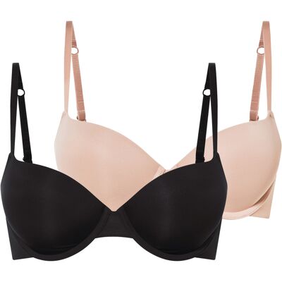 esmara 2 dames push-up BH's (Zwart/beige, 80D) esmara 2 dames push-up BH's (Zwart/beige, 80D)