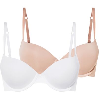 esmara 2 dames push-up BH's (Beige/wit, 85D) esmara 2 dames push-up BH's (Beige/wit, 85D)