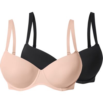 esmara Set van 2 dames beugel-bh's (Zwart/beige, 85D) esmara Set van 2 dames beugel-bh's (Zwart/beige, 85D)
