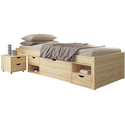 Inter Link Bedframe Claas of Till inclusief 2 nachtkastjes en lattenbodem (Natuur - Claas, 90 x 200 cm) Inter Link Bedframe Claas of Till inclusief 2 nachtkastjes en lattenbodem (Natuur - Claas, 90 x 200 cm)