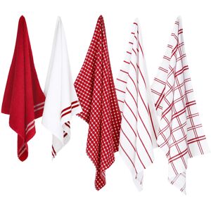 W5 Theedoek- en handdoekenset 5-delig (Rood/grijs) W5 Theedoek- en handdoekenset 5-delig (Rood/grijs)