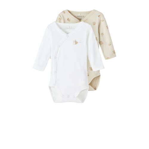 Name it BABY romper NBNBODY - set van 2 ecru/wit 56 Jongens