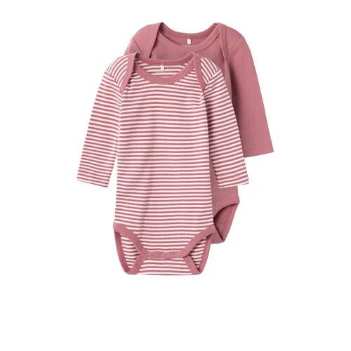 Name it BABY romper NBNBODY - set van 2 roze/wit 80 Jongens