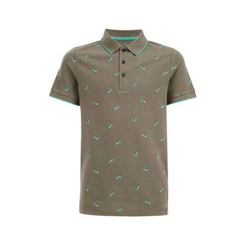 WE Fashion polo met all over print mosgroen 110/116 Jongens