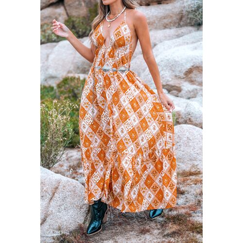 Verbrand oranje Boho mouwloze kelderende maxi-jurk Verbrande sinaasappel XL