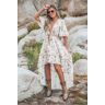 Romantische bloemen diepe asymmetrische zoom midi-jurk Wit L