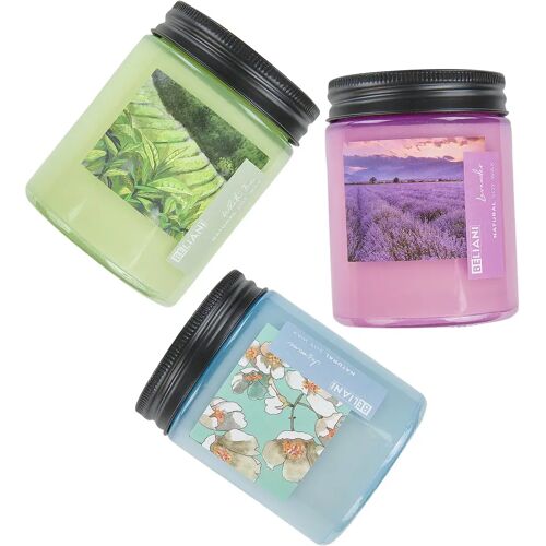 Beliani FRUITY BLOOM - Geurkaars set - Witte thee/Lavendel/Jasmijn - Soja wax