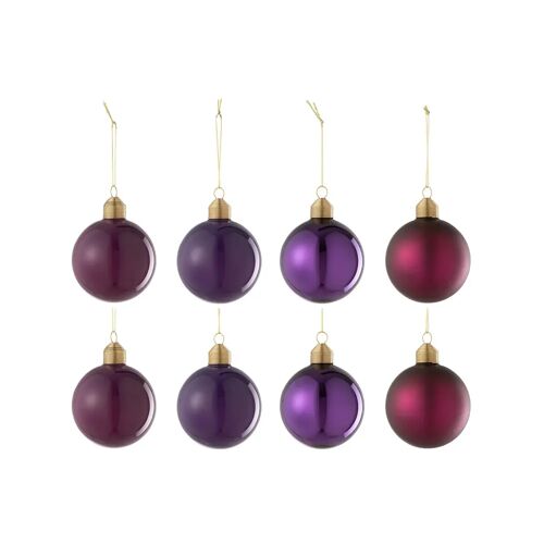 J-Line Doos Van 8 Kerstbal 2+2+2+2 Glas Mat/Blinkend Mauve