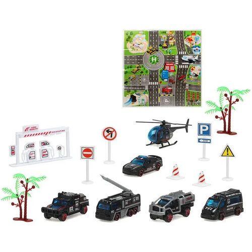 BigBuy Fun Set van Politievoertuigen en Accessoires Blauw 22 x 22 cm