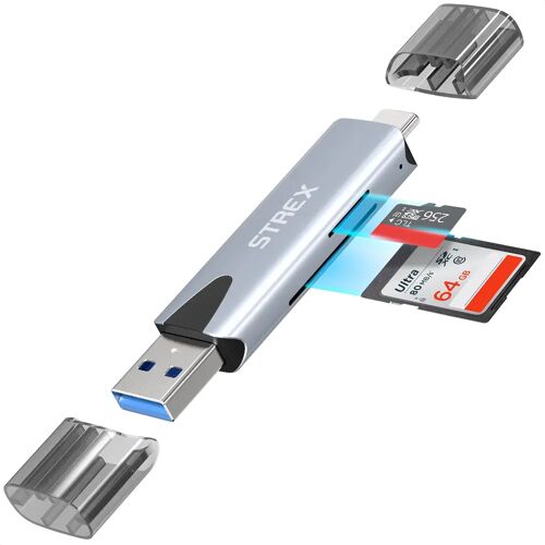 Strex Kaartlezer - Card Reader - USB 3.0/USB C - 2-In-1 - SD Kaart/TF Kaart - Geheugenkaartlezer