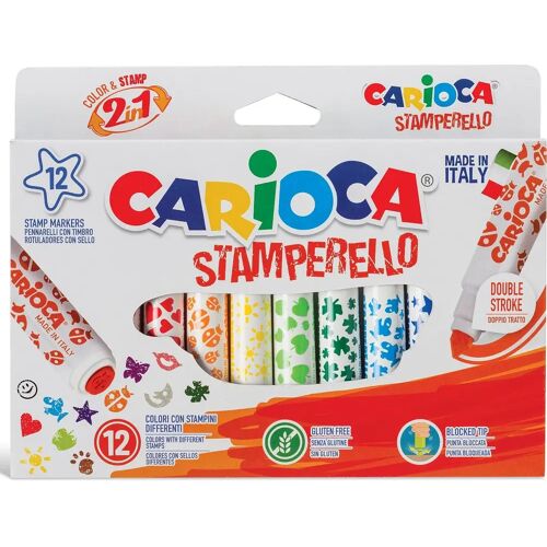 Carioca stempelstift Stamperello, 12 stiften (= 12 kleuren en 12 stempelmotieven)