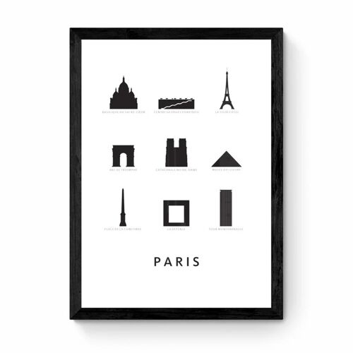 Kunst In Kaart Parijs Architectuur - Ingelijst - Zwart Zwart