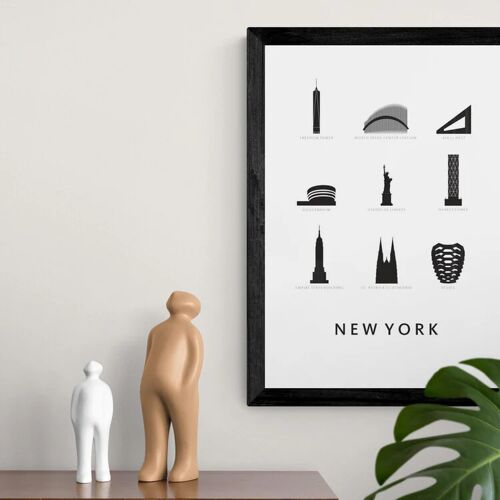 Kunst In Kaart New York Architectuur - Ingelijst - Zwart Zwart