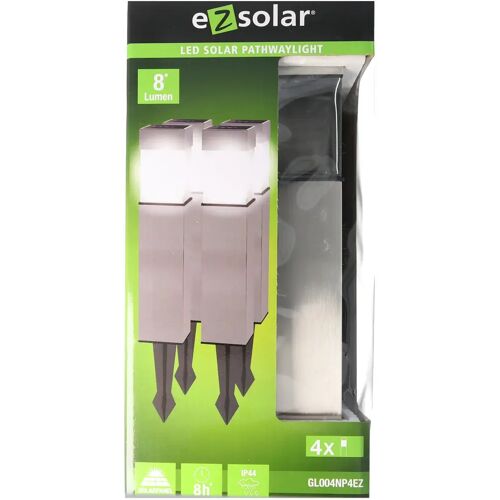 ez solar Set van 4 LED tuinpadlampen op zonne-energie, roestvrij staal, met standaard NiMH-batterij, vergelij