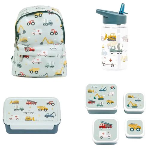 BEAU by Bo A Little Lovely Company Back to school set - Rugzak/Drinkfles/4 Snackdozen/Bentobox - Voertuigen