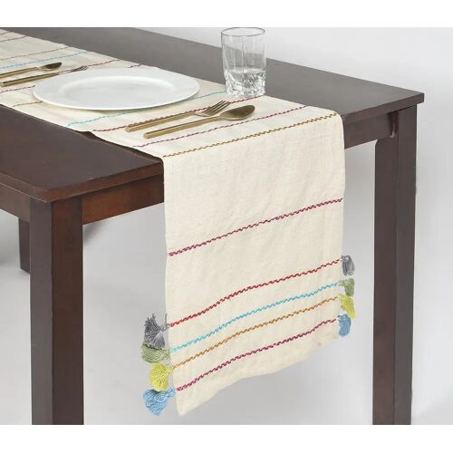 Home Therapy Minimal Cotton Table Runner with Threadwork&Tassels