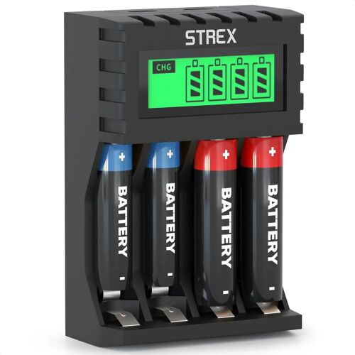 Strex Batterij Oplader - AA/AAA Batterijen - USB Oplaadbaar - LCD Display - Universele Batterijlader
