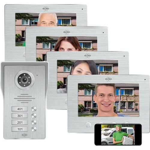 ELRO DV477IP4 Wifi IP Video Deur Intercom - 4 Appartementen - met 4x 7 inch kleurenscherm - Color Ni