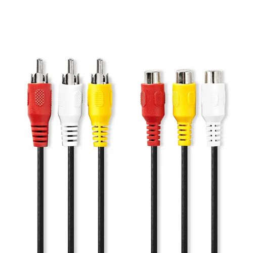 Composiet Videokabel 3x RCA Male - 3x RCA Female 2,0 m Zwart Nedis