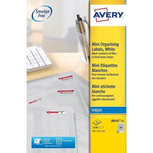 Avery J8656-25 mini etiketten ft 46 x 11,1 mm (b x h), 2100 etiketten, wit