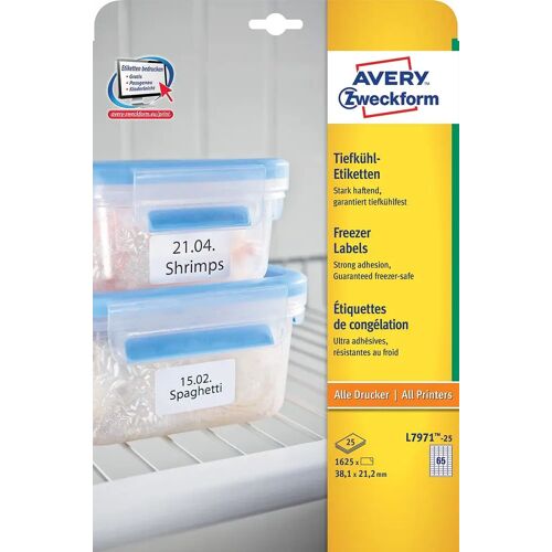 Avery diepvriesetiketten Ft 38,1 x 21,2 mm (b x h), wit, doos van 1625 etiketten