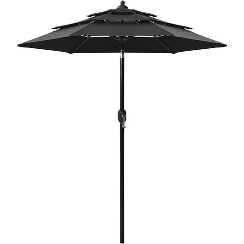 vidaXL Parasol 3-laags met aluminium paal 2 m zwart