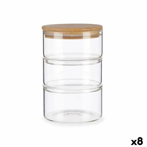 3895 Set van stapelbare en luchtdichte voedselcontainers Transparant Bamboe 1,2 L 11,2 x 17,5 x 11,2 c...