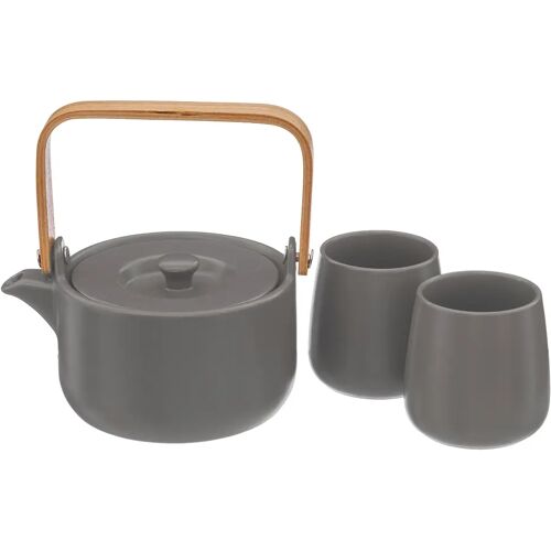 BEAU by Bo Atmosphera theepot met 2 kopjes taupe - 50 cl - Klein theepotje - Keramiek taupe