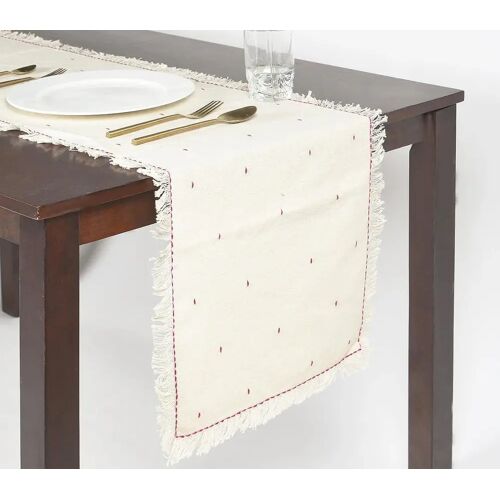 Home Therapy Minimal Cotton Table Runner with Threadwork&Frayed edges