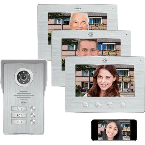 ELRO DV477IP3 Wifi IP Video Deur Intercom - 3 Appartementen - met 3x 7 inch kleurenscherm - Color Ni