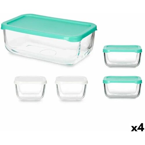 3898 Set Lunchboxen Snow Box Rechthoekig Wit Turkoois (4 Stuks)